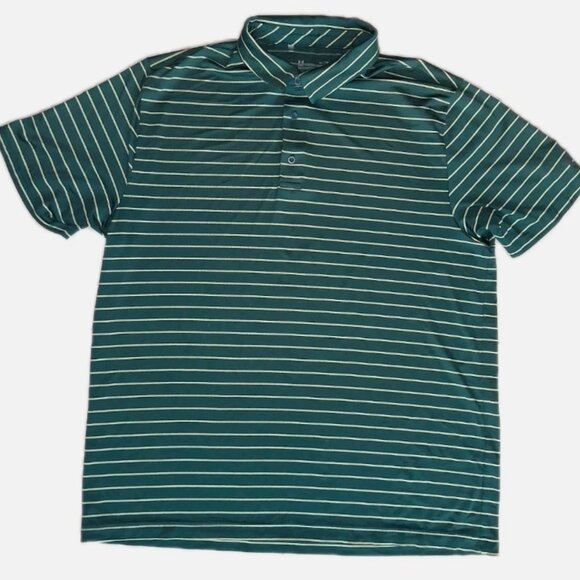 Under Armour Polo Shirt Men's XL Casual Green Striped Performance Heatgear - Picture 1 of 7